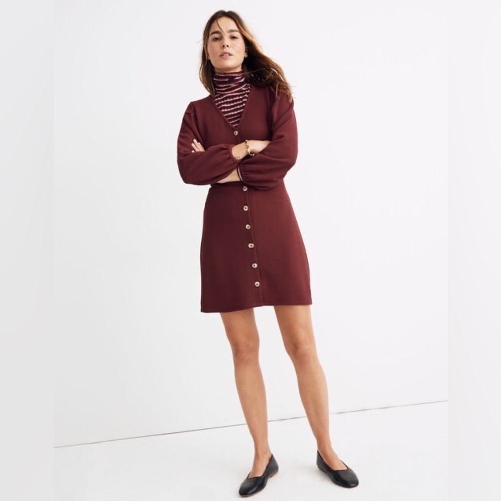 Madewell Texture & Thread Crepe Balloon-Sleeve Dress women’s size Small maroon
